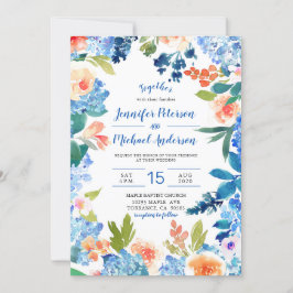 Convite De Casamento De Hydrangea Blue Watercolor