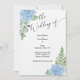 Convite De Casamento De Hydrangea De Aquarela Azul