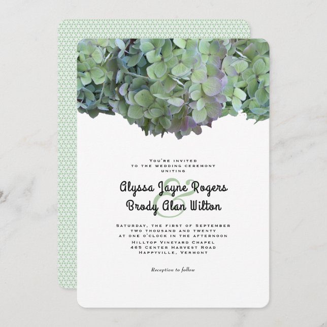Convite de Casamento de Hydrangea Floral Verde (Frente/Verso)