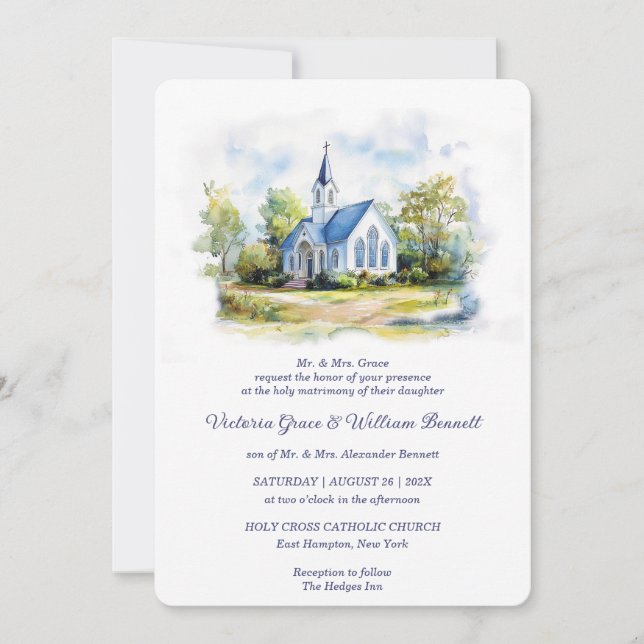 Convite de Casamento de Igreja com Aquarela Elegan (Frente)