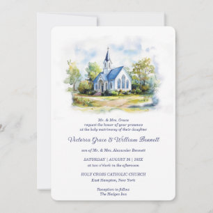 Convite de Casamento de Igreja com Aquarela Elegan