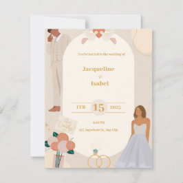 Convite De Casamento De Ilustração Simples Beige