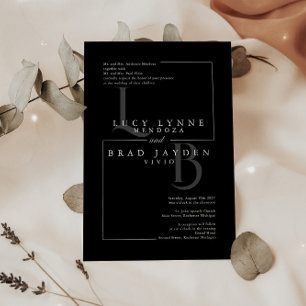 Convite de casamento de Iniciais Geométricos Preto