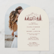 Convite de Casamento de Inverno Burgundy Lodge