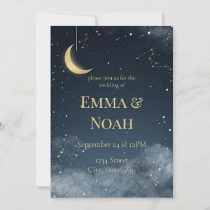 Convite de Casamento de Inverno Celestial   Azul-M