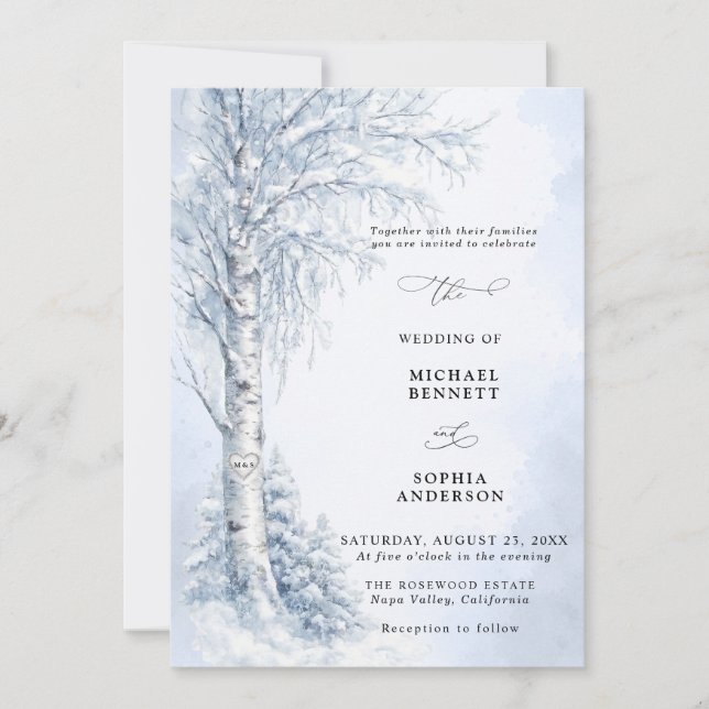 Convite de Casamento de Inverno com Bétula Congela (Frente)