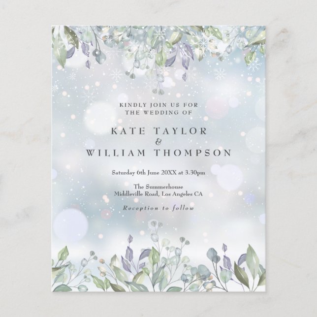 Convite de casamento de inverno com floral lilás o (Frente)