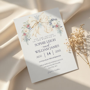 Convite de Casamento de Inverno com Laço Creme e F