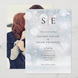 Convite de Casamento de Inverno com Monograma Pret