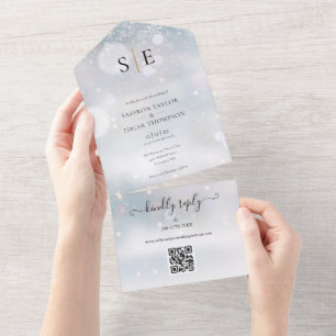 Convite de Casamento de Inverno com Monograma QR C