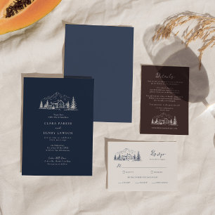 Convite de Casamento de Inverno Dark Navy Lodge