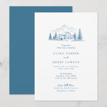 Convite de Casamento de Inverno Dusty Blue Mountai