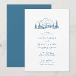 Convite de Casamento de Inverno Dusty Blue Mountai