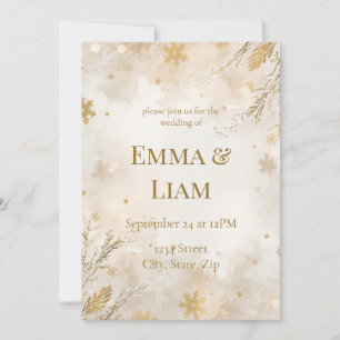 Convite de Casamento de Inverno Elegante   Marfim 