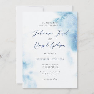 Convite de Casamento de Inverno em Aquarela Azul P