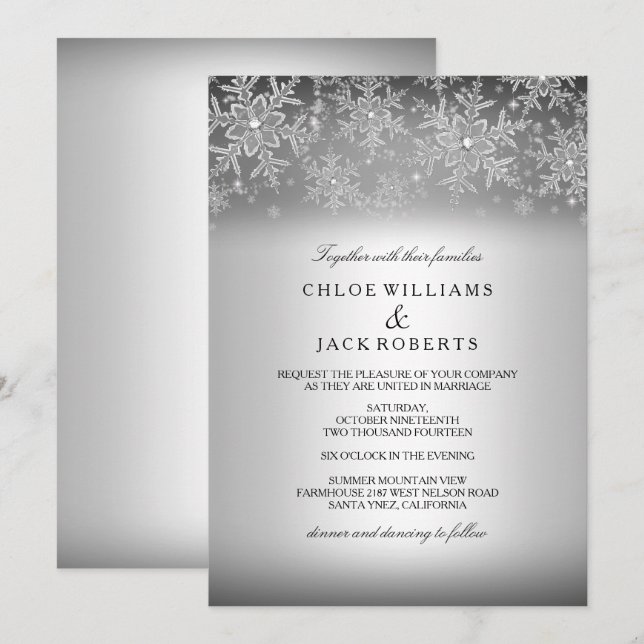 Convite de Casamento de Inverno Floco de Neve de C (Frente/Verso)