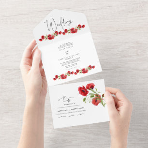 Convite de Casamento de Inverno Floral Vermelho Co