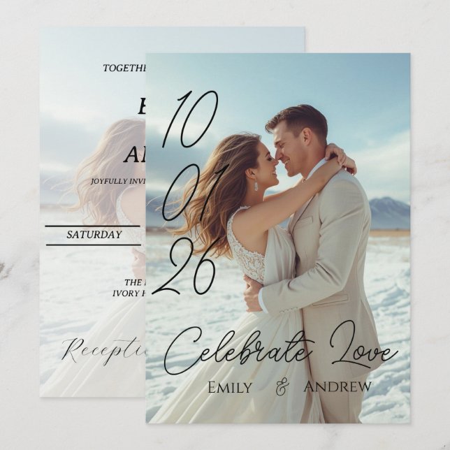 Convite de casamento de inverno moderno simples pe (Frente/Verso)