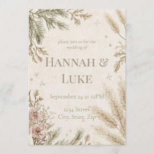 Convite de Casamento de Inverno Rústico Boho com N