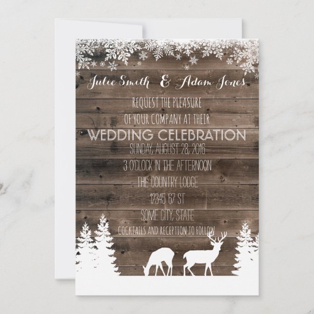 Convite de Casamento de Inverno Rústico - Veado (Frente)