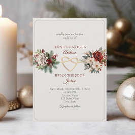 Convite de Casamento de Inverno Vermelho Verde Rús