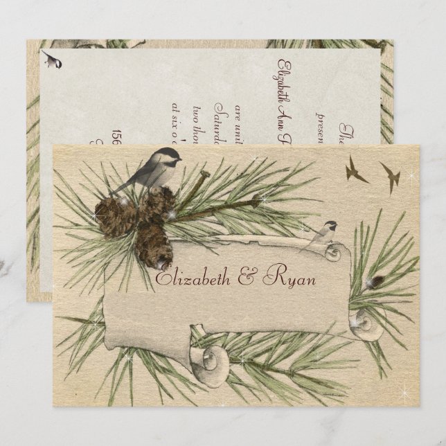 Convite de Casamento de Inverno Vintage Country (Frente/Verso)