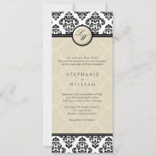 Convite De Casamento De Ivory Damask Monograma
