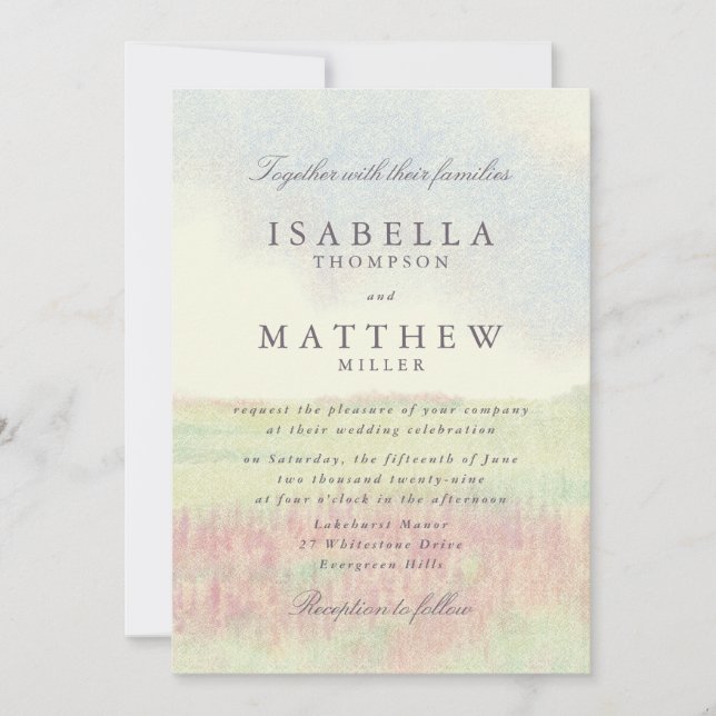 Convite de Casamento de Jardim com Aquarela Pastel (Frente)