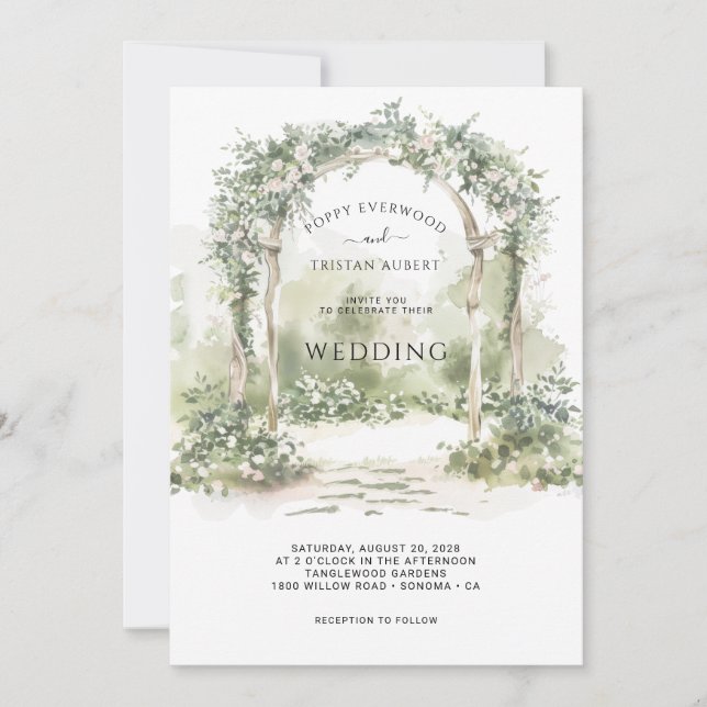 Convite de Casamento de Jardim com Arco Floral Ele (Frente)