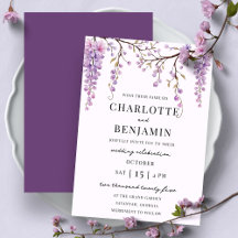 Convite de Casamento de Jardim com Ramo de Wisteri