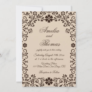 Convite de Casamento de Jardim Elegante Bege Marro