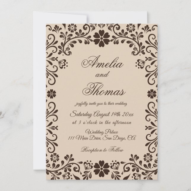 Convite de Casamento de Jardim Elegante Bege Marro (Frente)