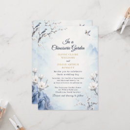 Convite de Casamento de Jardim em Azul Desbotado c