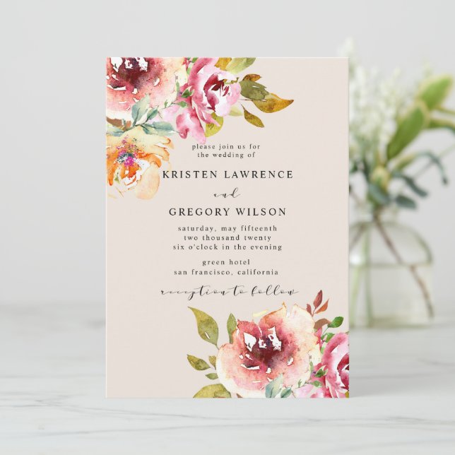 Convite de Casamento de Jardim Floral Aquarela de  (Em pé/Frente)