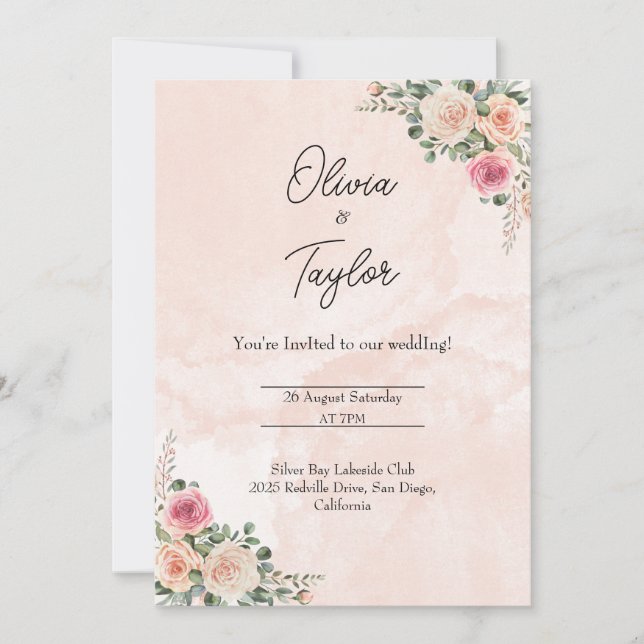 Convite De Casamento De Jardim Floral De Creme Ros (Frente)