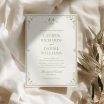 Convite de Casamento de Jardim Vintage Verde Sage