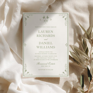 Convite de Casamento de Jardim Vintage Verde Sage