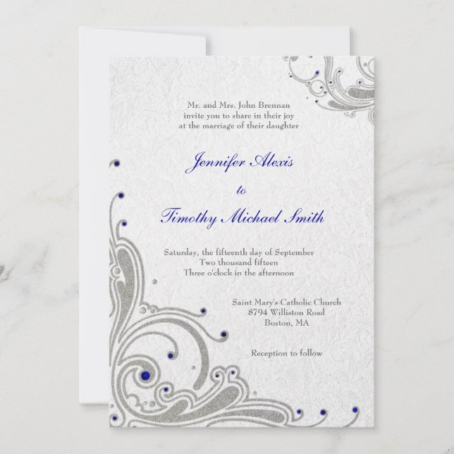 convite de casamento de joias azuis (Frente)