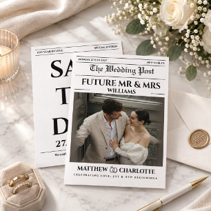 Convite de Casamento de Jornal Salve a Data