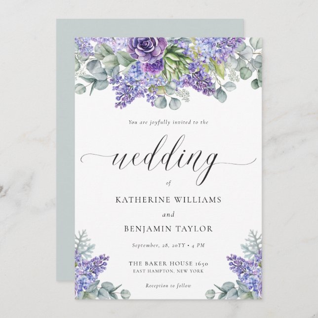 Convite de Casamento de Katherine Lavanda com RSVP (Frente/Verso)