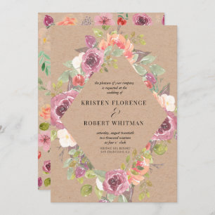Convite De Casamento De Kraft Floral Rustic Vibran
