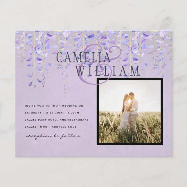 Convite de casamento de Lace PHOT (Modern Purple W (Frente)