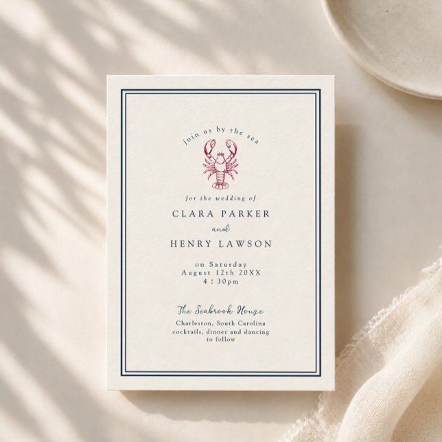 Convite de Casamento de Lagosta Preppy da Nova Ing (Criador carregado)