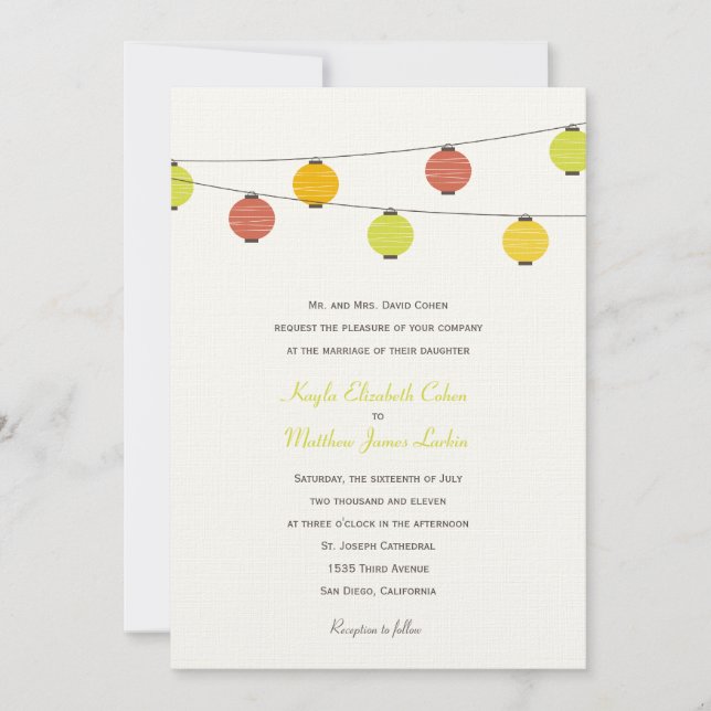 Convite de Casamento de Lanternas (Frente)