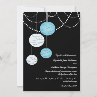 convite de casamento de Lanternas de Papel Azul Aq
