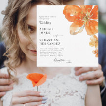 Convite De Casamento De Laranja Aquarela Floral Qu