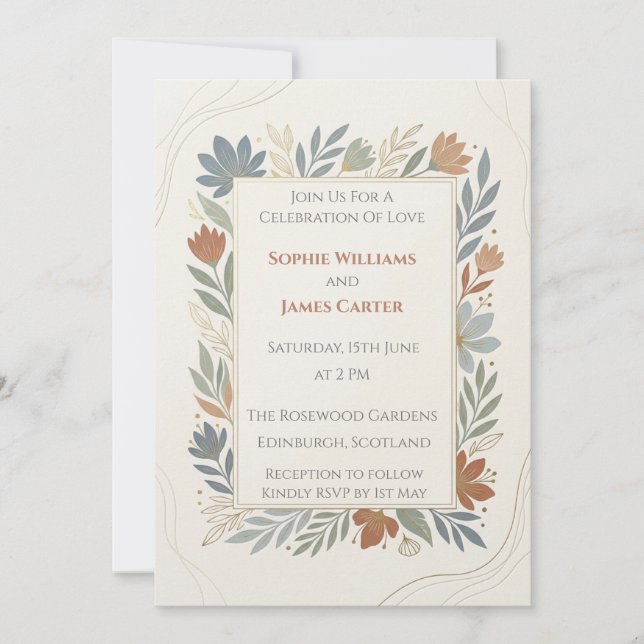 Convite de Casamento de Laurê Botânico Suave (Frente)