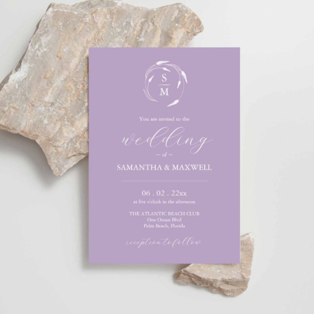 Convite de Casamento de lavanda com Código QR (Custom lavender wedding invites designed using unique line art by Victoria Grigaliunas)