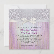 Convite de casamento de Lavanda de fita do rendas 