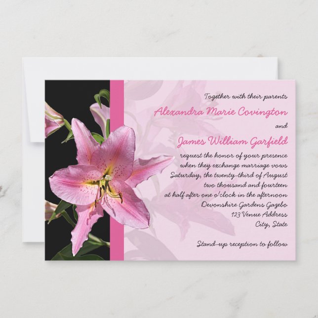 Convite de Casamento de Lily Stargazer Rosa 2 (Frente)